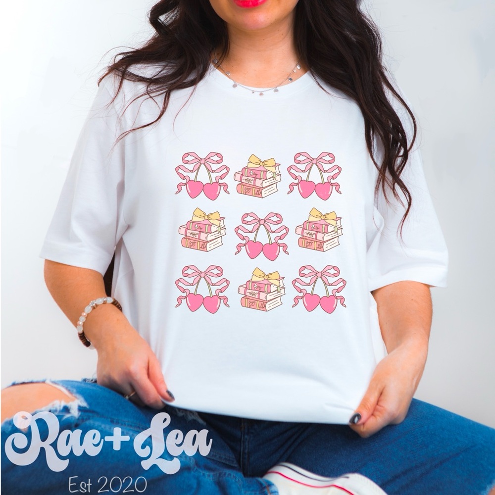 Cherry Bows and Books T-Shirt